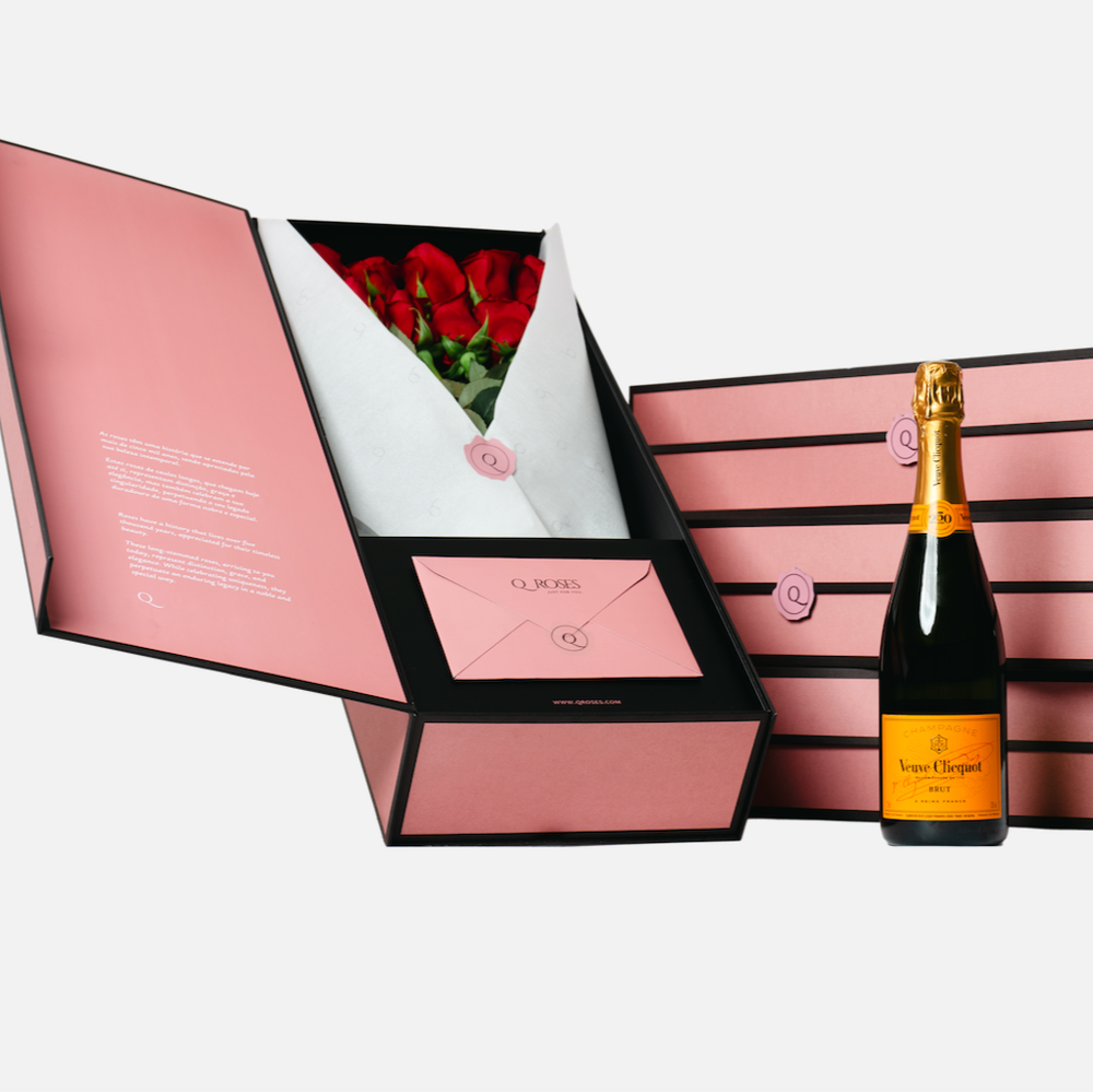 Giftbox Ramo de Rosas Premium con Champagne Veuve Clicquot