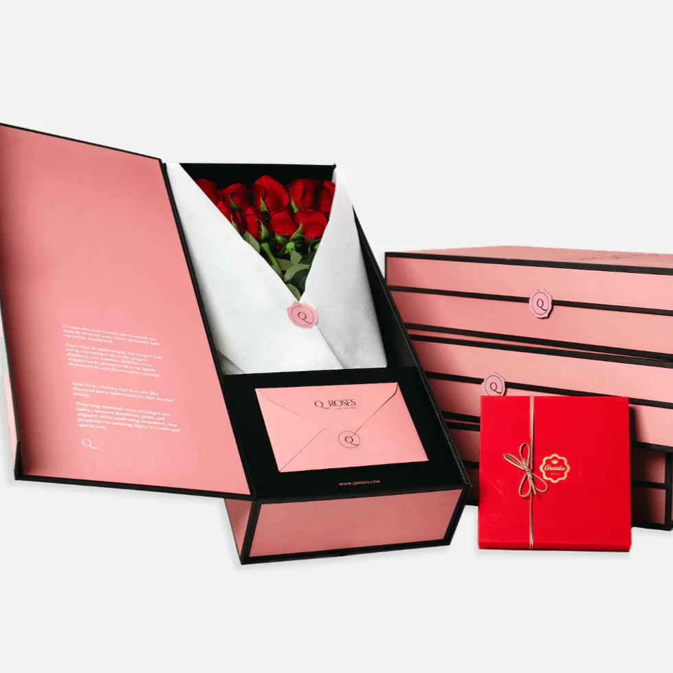Buquê de Rosas Vermelhas Premium e Chocolates Arcádia - QRoses