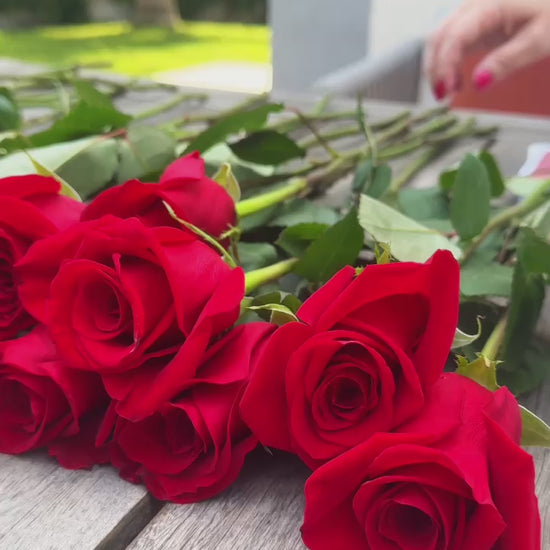 video buquê de rosas vermelhas premium em caixa de luxo.