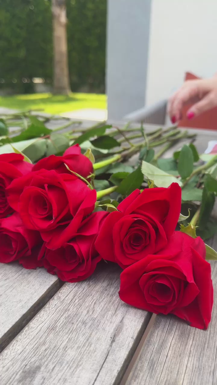 video buquê de rosas vermelhas premium em caixa de luxo.